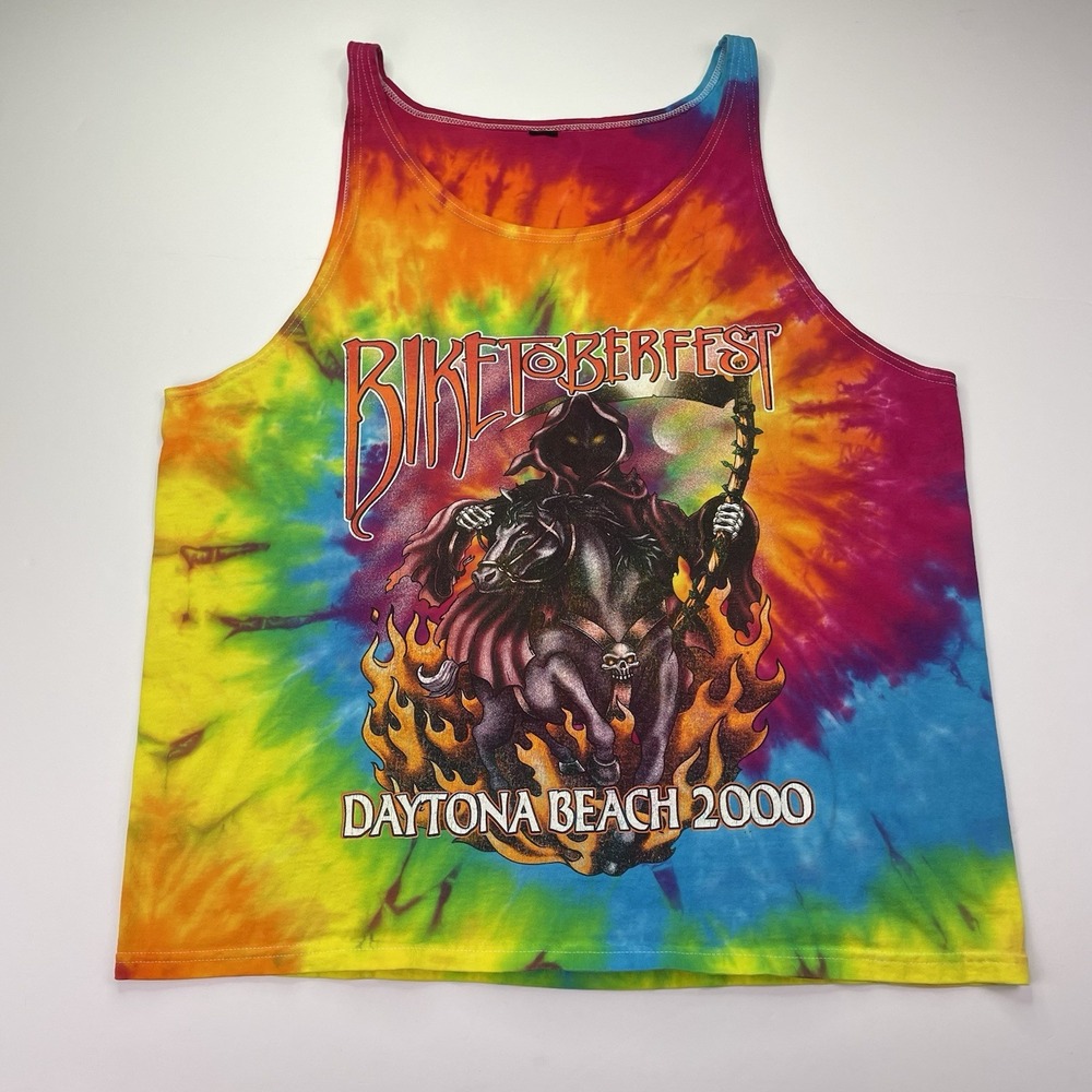 Biker Shirt Biketoberfest Tie Dye Tank Men's L/XL Grim Reaper 2000 Y2K Daytona